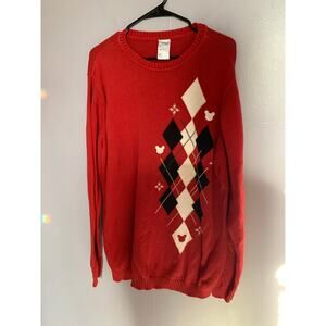 Disney Mickey Mouse Christmas vintage argyle sweater XXL red black white